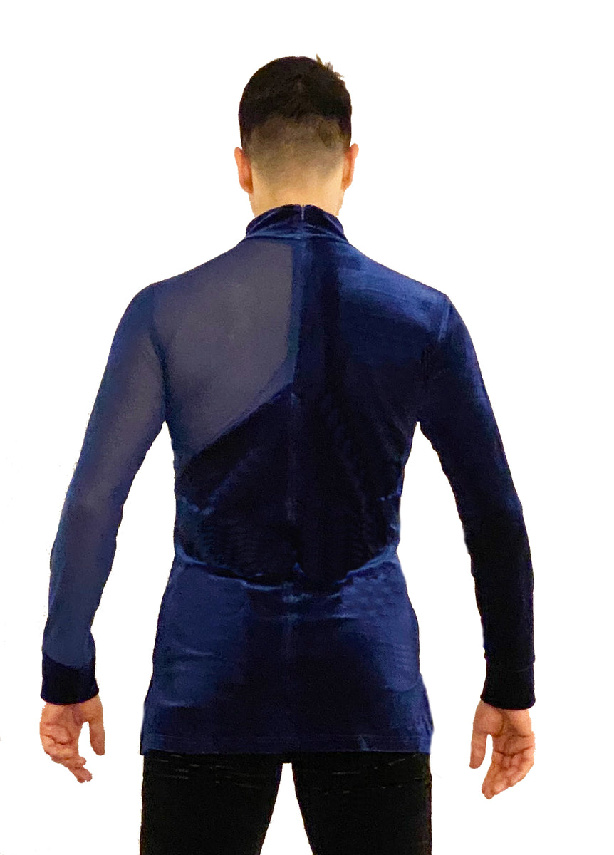 Men's Velvet and Mesh Long Sleeve Dance Shirt (CW370) GFranco Shoes