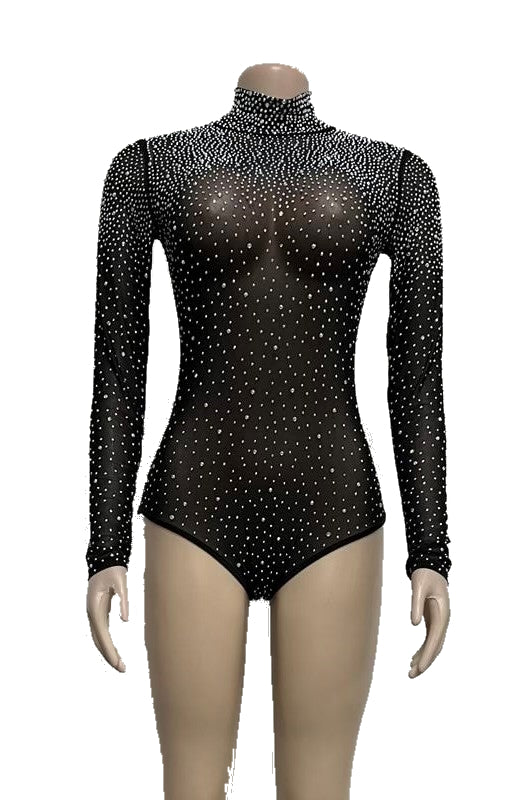 Bodysuit with Rhinestones CW360 Black X Large