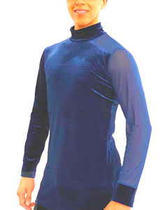 Men's Velvet and Mesh Long Sleeve Dance Shirt (CW370)